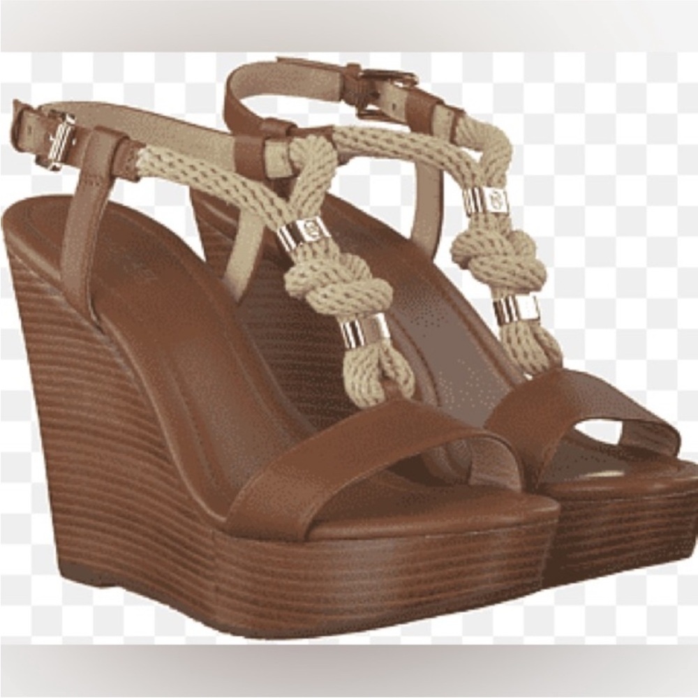 Michael Kors Brown Wedge Sandals with Braided Straps